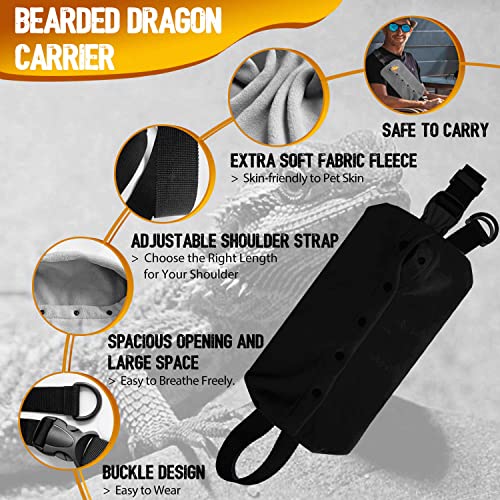 WATFOON Adjustable Lizard Leather Leash Harness and Bearded Dragon Carrier Sling, Reptile Small Pet Training Leashes and Beardie Snuggle Sling Bag for Outdoor Travel (XL Black) - color: Black, size: Leash + XL Black Sling (Gift)