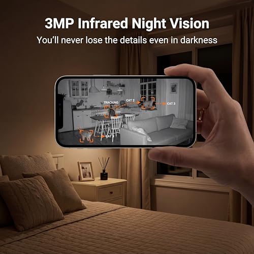 AI Pet Camera Indoor, Multi-Pet Recognition for Up to 6 Pets, 2K 3MP Dog & Cat Camera with 360° Auto Tracking, AI Daily Summaries, Night Vision, 2-Way Audio, 2.4/5GHz WiFi - color: Gray
