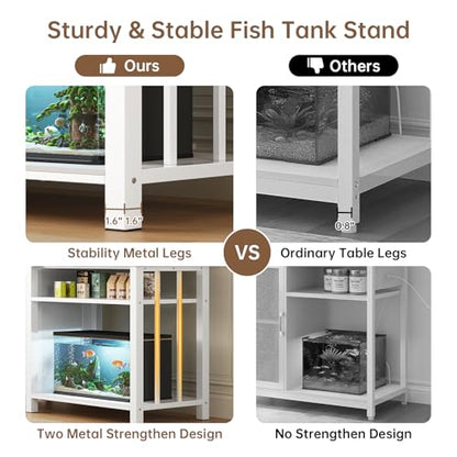 55-75 Gallon Fish Tank Stand with Power Outlet & Adjustable Shelf, Heavy Duty Aquarium Stand with Cabinet Storage for Fish Tank, Turtle Tank, Reptile Terrarium, 1000LBS Capacity, White - color: White
