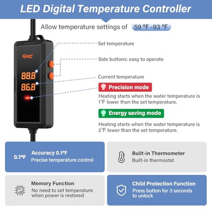 hygger 300w Aquarium Heater, Fish Tank Heater with Intelligent Temperature Control, Over-Temperature Protection and Automatic Power-Off When Leaving Water, for 40-75 Gallon Tanks - size: 300W (for 40-75 gallon)