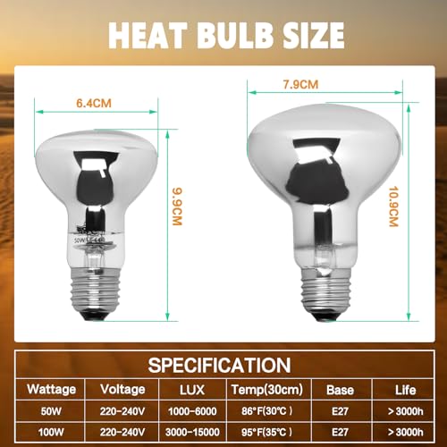 LUCKY HERP Heat Lamp Bulbs, UVA Intense Basking Spot Light Reptile Heat Lamp(Clear) 100W, Simulated Natural Sunlight Heat Lamp Bulbs for Reptile, Bearded Dragon, Amphibian, Turtle, Snake, Lizard - color: Clear Reptile Heat Lamp, size: 100W 1-Pack