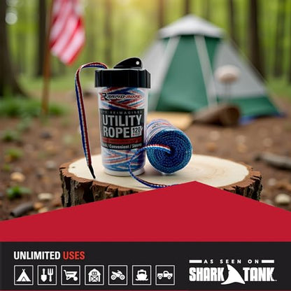 Rapid Rope Canister, 120ft Patriot Tactical Paracord, 1100lb Test, USA Made | Heavy Duty Poly Rope Test Cord, Non-Tangle Dispenser Included, For Hiking, Camping, Survival, Utility, Stocking Stuffer, Gift - size: 120ft, style: Patriot