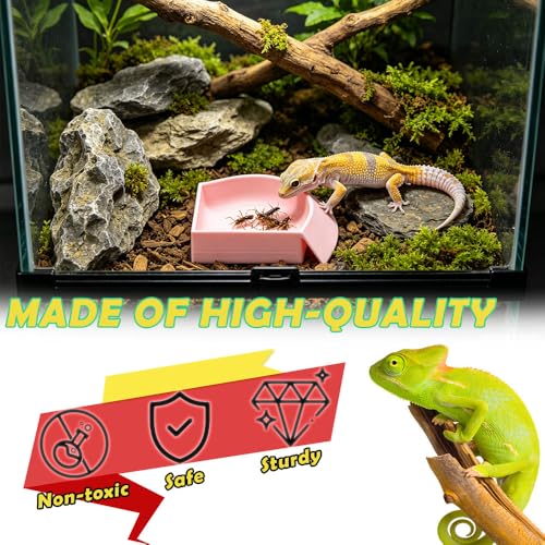 4 Pack Corner Reptile Food Water Dish, 3D Printed Quadrant Feeding Bowl for Leopard Gecko Lizard Bearded Dragon Chameleon Snake, Plastic Worm Feeder Plate for Small Reptile Pet Habitat