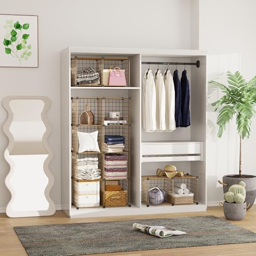 C&AHOME Wire Cube Storage, 12 - Cube Organizer Metal C Grids, Closet, Brown | Modular Shelves Units Storage Bins Shelving Bookshelf Shelf Cabinet - color: Brown