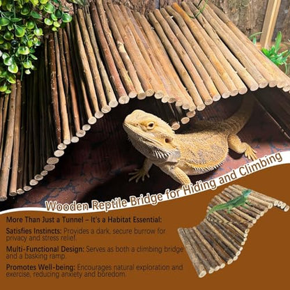 BNOSDM 18.89"x 12.99" Reptile Hideout Wooden Bridge Lizard Hide Caves Bearded Dragon Habitat Accessories for Gecko Snake Frog Chameleon Iguana Tortoise
