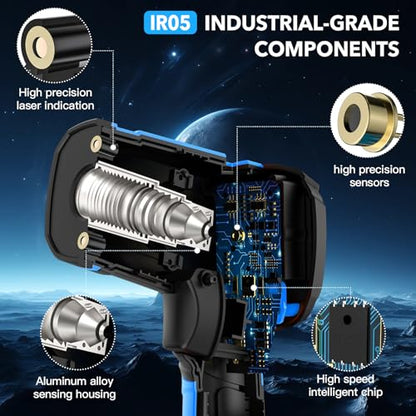 Infrared Thermometer Temperature Gun, -40℉ to 2192℉ Dual Laser High Temp Thermometer with LCD Color Display, Non-Contact Industrial Pyrometer 50:1 Distance Ratio, Adjustable Emissivity