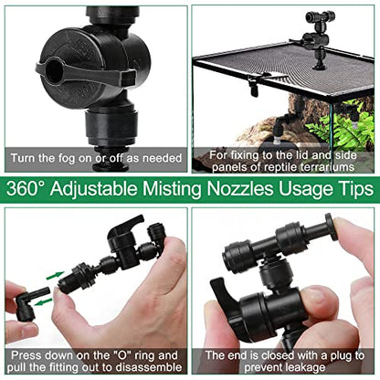 CozyTower 4 Pcs Reptile Mister Nozzle Terrarium Reptile Fogger with Valve | Adjustable Terrarium Misting Accessories Cooling Misting System for Reptiles Rainforest