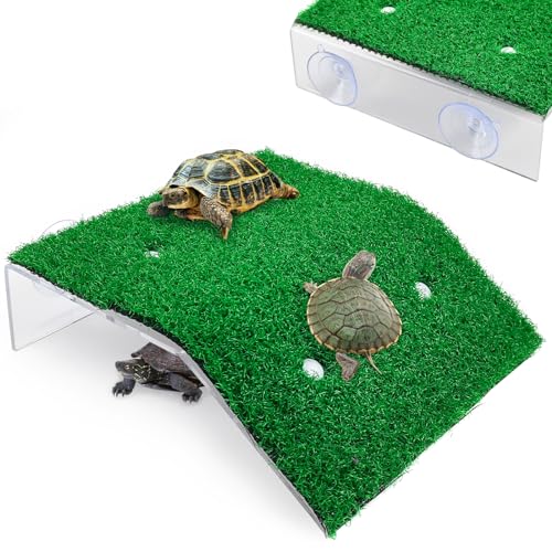 Keedolla Lawn Turtle Basking Platform Tortoise Resting Terrace, Simulation Grass Turtle Ramp Tortoise Climbing Ladder for Aquarium, Fish and Turtle Tank - Large - size: Large