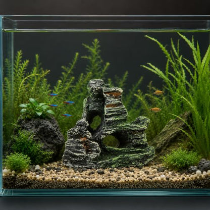 Resin Moss Rock Cave, Realistic Aquarium Decor for Betta Fish, Shrimp & Reptiles, Natural-Looking Hiding Shelter, Safe Durable Resin Landscape Accessory for Freshwater & Saltwater Tanks