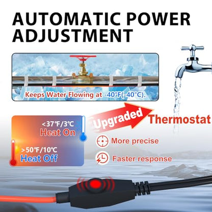 HEATIT Pipe Heating Cable with Thermostat Pipe Freeze Protected 7W/ft 22Ft | Built-in thermostat on at 3°C (37°F), off at 10°C (50°F), ETL certified heating cable for pipe freeze protection. - style: 22 Feet