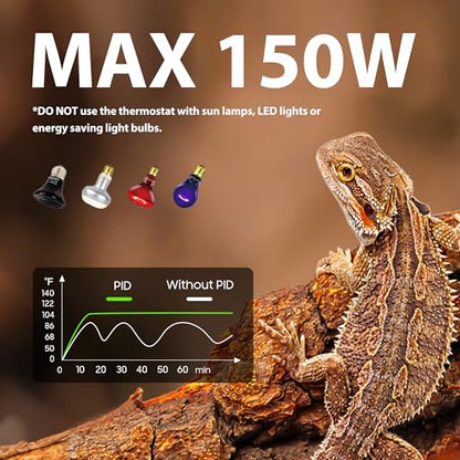 Reptile Light Fixture 8.5 Inch Dome with PID Thermostat & Night Mode 150W | Reptile Heat Lamp Fixture,Lamp Dome,for Bearded Dragon,Reptiles Terrarium,Glass Terrariums,Turtles,Snakes,Lizards - size: 8.5 inch deep
