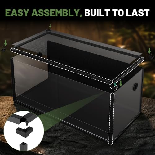120 Gallon Reptile Tank, 4x2x2 Reptile Enclosure for Bearded Dragon, Snake, Ball Python & Chameleon, Aluminum Alloy Reptile Terrariums Cage with Front Sliding Tempered Glass Doors (Black) - color: Black