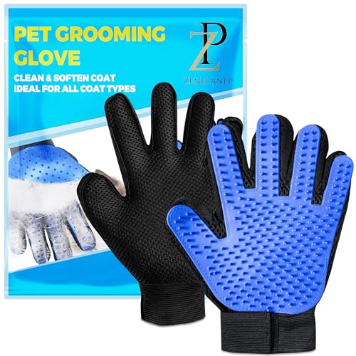 Upgrade Pet Grooming Gloves, Grooming Gloves for Dogs, Cats, Rabbits & Horses with Long and Short Hair, Efficient Pets Hair Remover Mittens - 1 Pair (Blue) - color: Blue