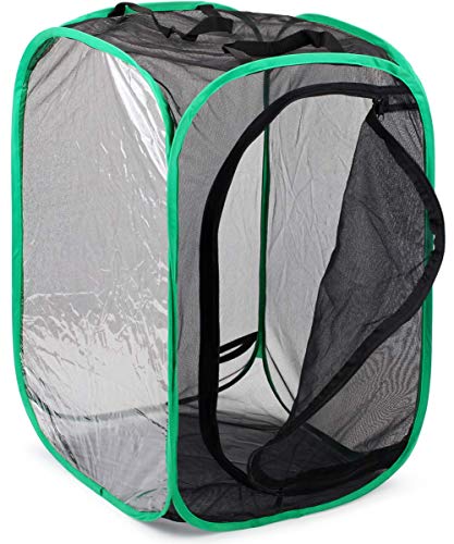 RESTCLOUD Insect and Butterfly Habitat Cage Pop-up 23.6 Inches Tall | Butterfly Terrarium, Enclosure, Tight Mesh - color: Black With Green, size: 15.7 x 15.7 x 23.6 inches