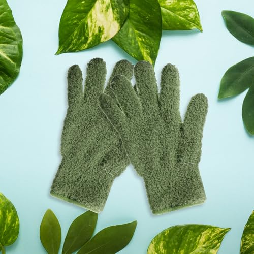 Microfiber Gloves, Dusting Gloves Microfiber Glove for Plants Mittens for houseplants Leaf Plant Care(Dark Green)