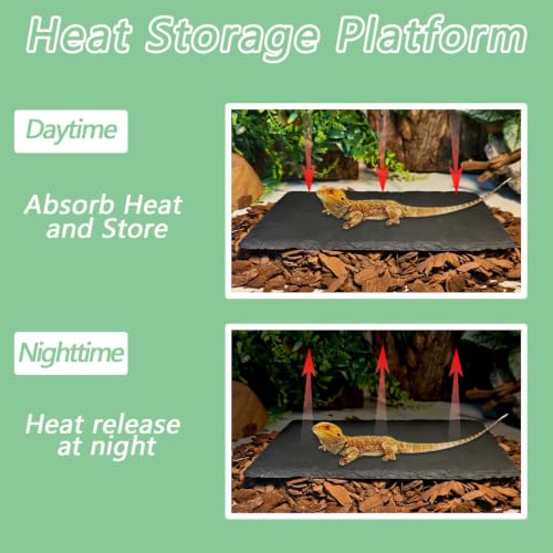 Bearded Dragon Basking Rock Platform,Reptile Basking Rock Slate with Bark Substrate Bedding,Tortoise Resting Climbing Feeding Bathing Platform Tank Accessories for Lizard Gecko Snake Frog (L) - size: L | 9.8" x 6"Slate Rock with Bark Substrate