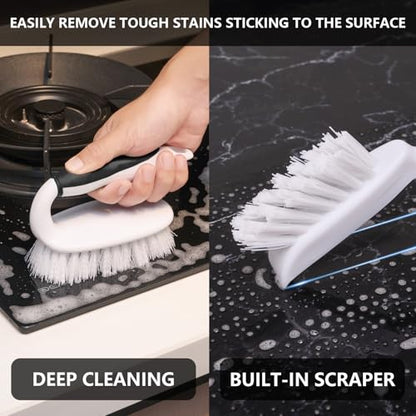 Scrub Brush Set, 4 Pack Deep Cleaning Brush Kit, Black | 2 Scrub Brush, 2 Tile & Grout Brush with Built-in Scraper, Household Commercial Scrubber for Floor, Shower, Pool Wall, Tub - color: Black