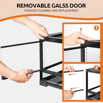 20 Gallon Tempered Glass Reptile Tank, 24" x 18" x 12" Reptile Terrarium with Sliding Doors Front Opening Reptile Enclosure with Top Screen Ventilation (Knock-Down) - size: 24" x 18" x 12"