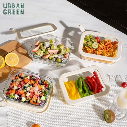 Glass Food Storage Containers with Glass Lids, Microwave Safe Food Container Set, Airtight Food Container Set, LeakProof, 100% Plastic Free, White Color, 4pack - color: ‎Ivory White -4s