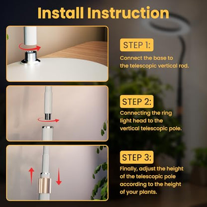 Plant Grow Light for Indoor Plants, Full Spectrum Grow Lamp with Pedestal Stand, Automatic Timer for 3H/9H/12H, Height Adjustable 51-67in White - color: White High