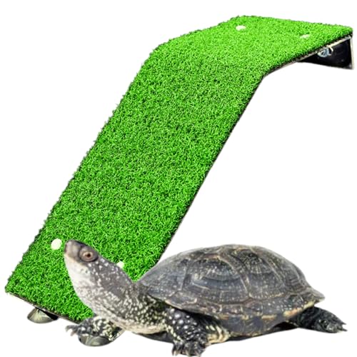 Saim 17Inch LengthTurtle Basking Platform Acrylic Reptile Ramp with Fake Grass Resting Terrace for Aquatic Turtles, Frogs, Newts, Salamanders and Axolotls - Large - color: Large:17Inch Length