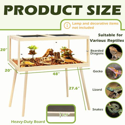 Bearded Dragon Tank with Leg Stand 81 Gallons, Wooden Lizard Tank,Reptile Tank with Metal Mesh Roof Door, Acrylic Panel Snake Tank with Lock Design (Oak, 48"x20"x20") - color: Oak, size: 48"x20"x20"
