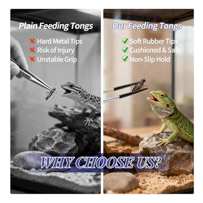 2PCS Reptile Feeding Tongs,10.6" Extra Long Stainless Steel Tweezers with Rubber Tips, Bearded Dragon Lizards Aquarium Straight and Curved Long Tweezers for Snake Feeding, Terrarium, Aquarium(Silver) - color: Silver