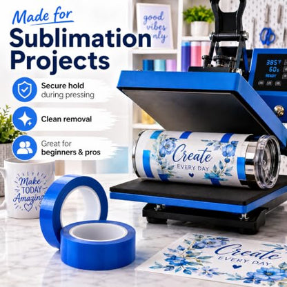 UTNVBTR 6 Rolls 20mm x33m(108ft) Blue Heat Resistant Tape，Heat Transfer Tape for Heat Sublimation Press Vinyl，and Fixing of Electronic Parts During Processing，No Residue