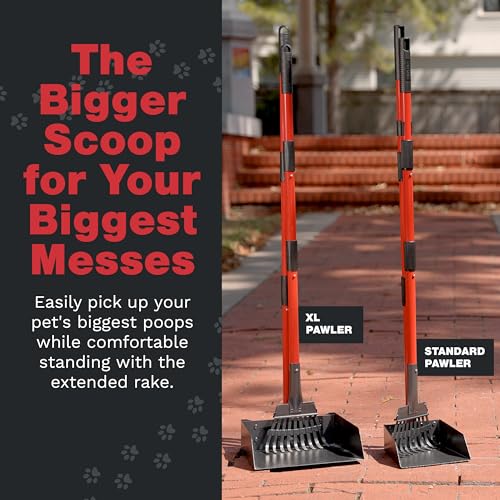Metal Pooper Scooper for Dogs with Heavy Duty Long Handle Rake & XL Tray | Rustproof Aluminum Poop Scooper for Large Dogs with 9”W 9.5”L Extra Large Tray for Yard, Grass, Dirt & Gravel - color: 2 Piece Set - X Large