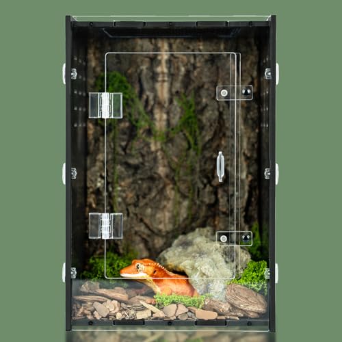 8x8x12 PVC Reptile Tank for Crested Gecko and Small Invertebrates | Compact 8x8x12 PVC terrarium, black walls for cave-like feel, front-opening access, ventilation holes, for small reptiles - size: 8"8"12"
