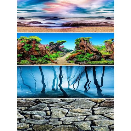 PINVNBY Reptile Terrarium Background 2 Pack 47 x 20 inches Double-Sided Reptile Tank Background Polyester Reptile Habitat Decor with Tape Green Plants & Natural Rock Aquarium Decoration - size: M: 47" x 20"