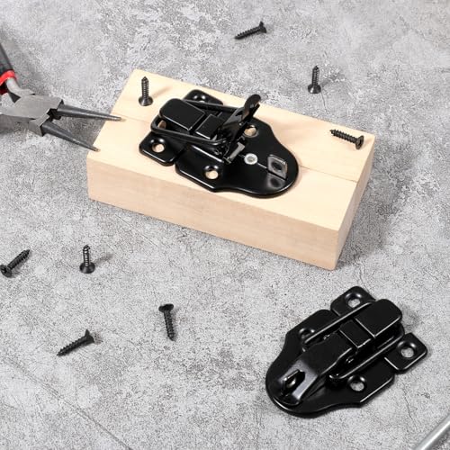 2 Pack Small Toggle Latches for Wooden Boxes Guitar Case Latch Replacement Chest Latches Hardware for Metal Tool Box Duckbilled for Road Case Door Latch Hardware, Black