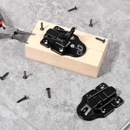 2 Pack Small Toggle Latches for Wooden Boxes Guitar Case Latch Replacement Chest Latches Hardware for Metal Tool Box Duckbilled for Road Case Door Latch Hardware, Black
