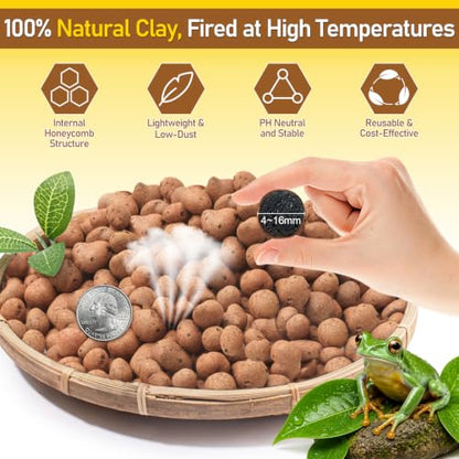 Riare 4LBS Expanded Clay Balls Terrarium Substrate for Reptiles - 100% Organic Lightweight Clay Pebbles Substrate Frogs False Bottom Substrate, Bioactive Terrarium Substrate for Drainage and Moisture - color: 4LB