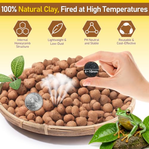 Riare 4LBS Organic Expanded Clay Balls Terrarium Substrate for Reptiles | Drainage, Moisture, Reusable Lightweight Leca Balls False Bottom Substrate for Bioactive, Reptile Enclosures, Hydroponics - color: 4LB