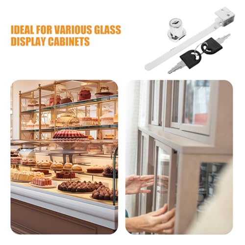 Sliding Glass Door Lock with Key Chrome-Plated Single Swing Glass Cabinet Lock for Display Cases and Terrariums with Ratchet Mechanism and Accessories Kit