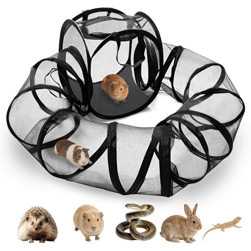 Small Animal Playpen with Surround Tunnel, Portable Foldable Outdoor Guinea Pigs Playpen with Carrying Handle, Breathable Mesh Playpen for Kitten, Hedgehog, Snake, Rabbit, Lizard, Small Pets