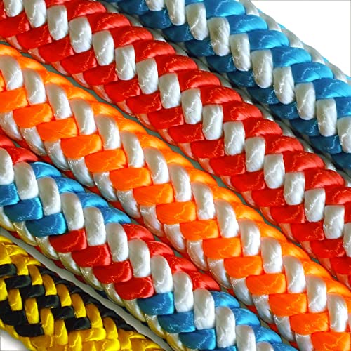16-Strand Arborist Rope, 1/2 in (12.7 mm), 7000 lbs MBS, Stat - size: 200 ft - Sewn Eye, style: Red White Blue