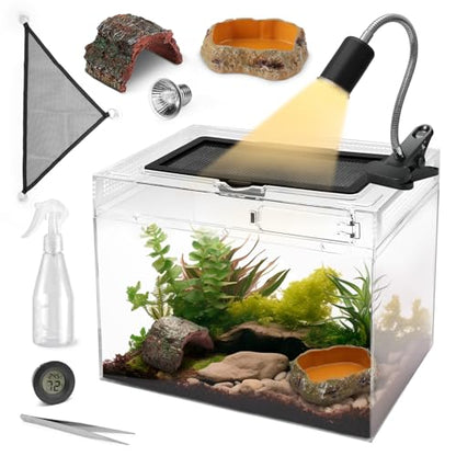 AZV Reptile Tank Starter Kit,8 Piece Escape Proof Hermit Crab Cage XLarge | All In One Lizard Terrarium,Multi-Vent Compatible Gecko Habitat,Clear PC Material Frog Enclosure,Easy-Clean Waterproof Base - size: XLarge(19.5*10.5*9.4IN)