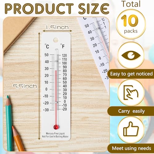 Maitys 10 Pcs Science Thermometers Mercury Free Student School Supplies Boiling Point Dual Scale Thermometers for Classroom Teaching Tools (White) - color: White