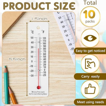Maitys 10 Pcs Science Thermometers Mercury Free Student School Supplies Boiling Point Dual Scale Thermometers for Classroom Teaching Tools (White) - color: White