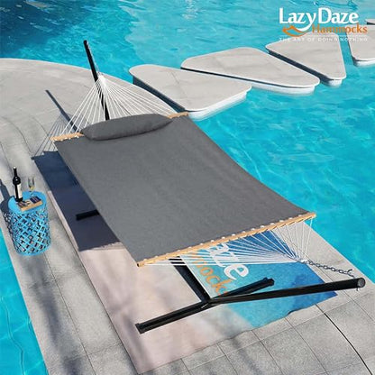 Lazy Daze 12 FT Sunbrella Fabric Hammock, Non-Fading Double Outdoor Hammock | 2 Person Hammock with Pillow, Straps, Carabiners , All Weather Fade Resistant for Outside, Cast Slate - color: Cast Slate