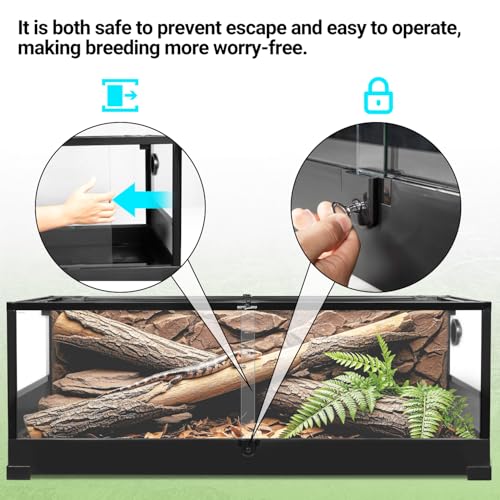 REPTI ZOO 67Gallon Reptile Large Terrarium 48" x 18" x 18" Upgrade Glass Front Opening Tank Sliding Door with Screen Ventilation Reptile Terrarium