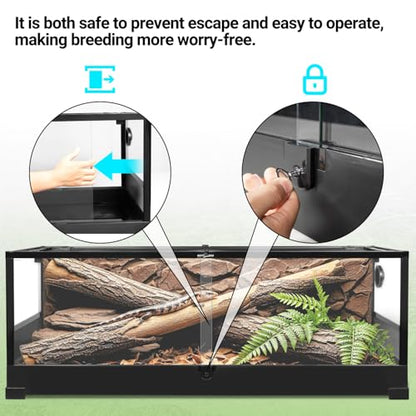 REPTI ZOO 67Gallon Reptile Large Terrarium 48" x 18" x 18" Upgrade Glass Front Opening Tank Sliding Door with Screen Ventilation Reptile Terrarium