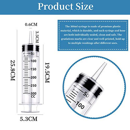 Large Feeding Syringe, 300 ML Plastic Pet Feeding Syringe Pet Nursing Syringe Feeding Tool for Liquid, Measuring, Scientific Labs, Glue Dispensing, Feeding and Measuring