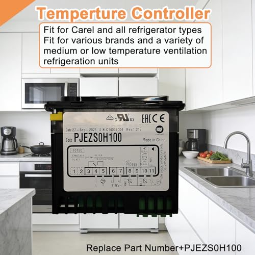 PJEZS0H100 Temperatur Controller Compatible with Carel and All Refrigerator Types,Digital Thermostat with Temperature Sensor Probe,115V, Mounting Hardware and Instructions - style: PJEZS0H100