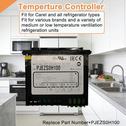 PJEZS0H100 Temperatur Controller Compatible with Carel and All Refrigerator Types,Digital Thermostat with Temperature Sensor Probe,115V, Mounting Hardware and Instructions - style: PJEZS0H100