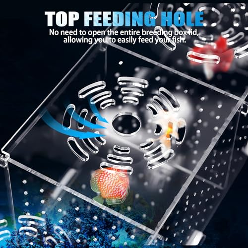 Fish Breeding Box, Acrylic Isolation Box Aquarium Hatchery Incubator with Suction Cups for Newborn Fry, Shrimp, Guppy, Clownfish, Aggressive Fish, 11.5" x 6" x 6"