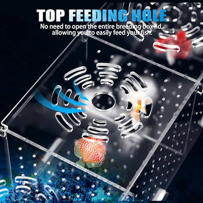 Fish Breeding Box, Acrylic Isolation Box Aquarium Hatchery Incubator with Suction Cups for Newborn Fry, Shrimp, Guppy, Clownfish, Aggressive Fish, 11.5" x 6" x 6"