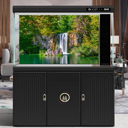 Scenic Waterfalls Aquarium Background Scenic Spring Falls Forest Fish Tank Background Stunning Summer Mountain Tranquil Lake Terrarium Backgrounds Cascading Waterfall Reptile Tank Backgrounds 24x12in - color: Dark Green, size: 24(W)x12(H)in
